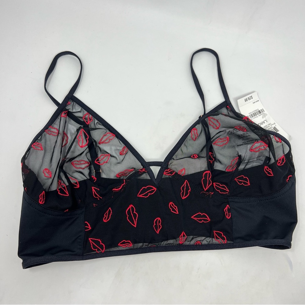NEW INC Kiss Embroidered See Through Mesh Bralette Women's Size Large